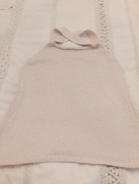 Massimo Dutti Cream Ribbed Halter Tank